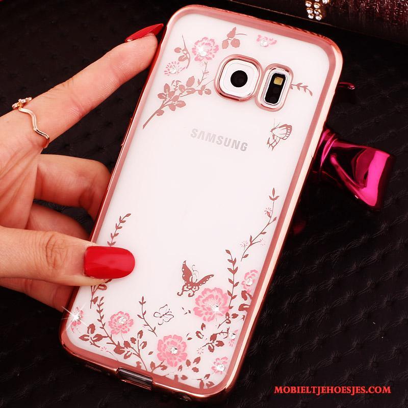 Samsung Galaxy S6 Edge Hoesje Ring Bescherming Klittenband Ster Met Strass Roze