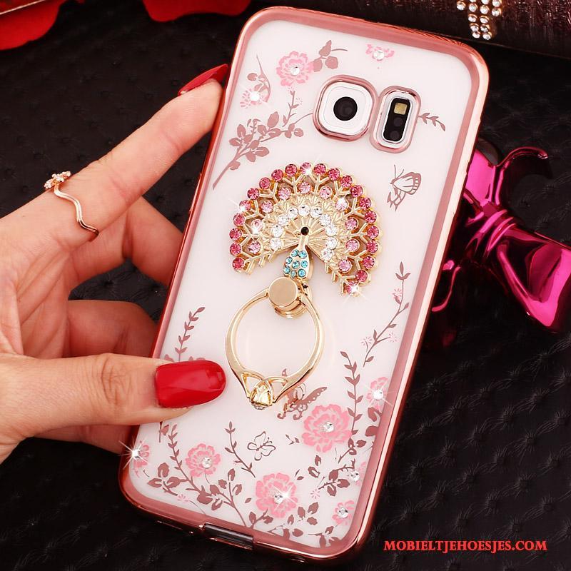 Samsung Galaxy S6 Edge Hoesje Ring Bescherming Klittenband Ster Met Strass Roze