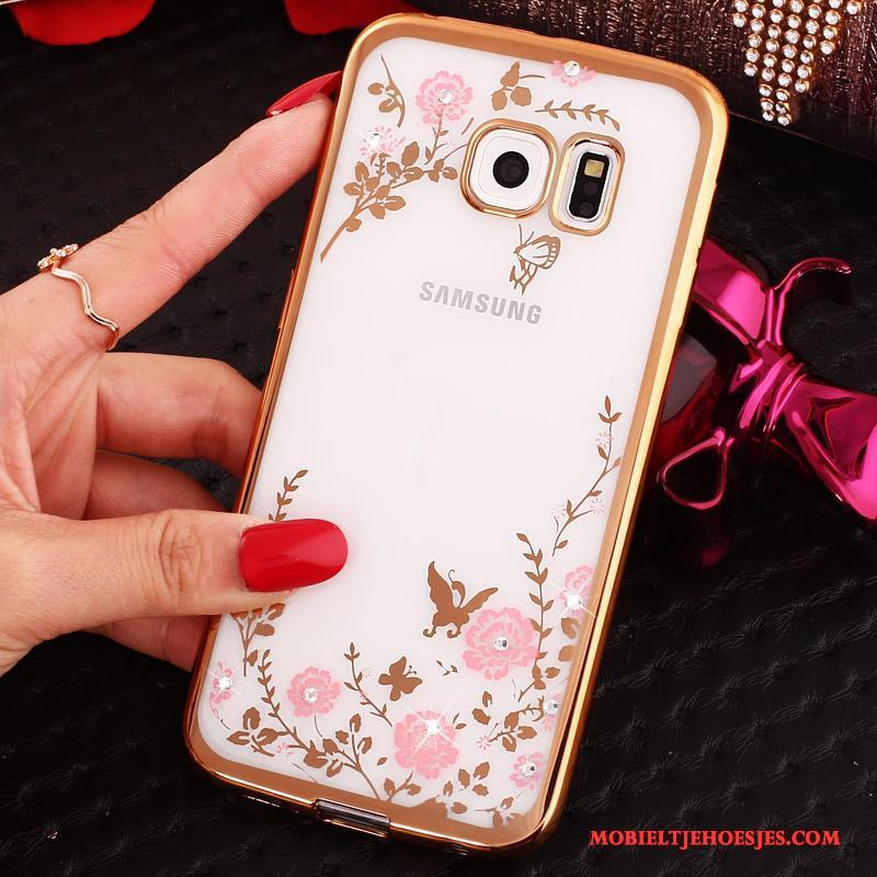 Samsung Galaxy S6 Edge Hoesje Ring Bescherming Klittenband Ster Met Strass Roze