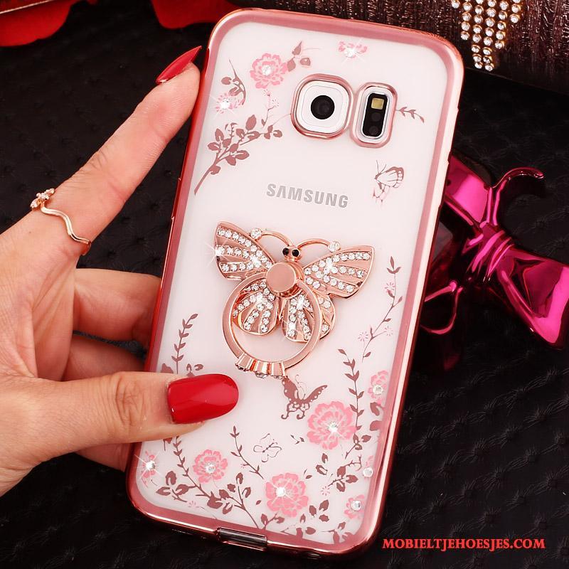 Samsung Galaxy S6 Edge Hoesje Ring Bescherming Klittenband Ster Met Strass Roze