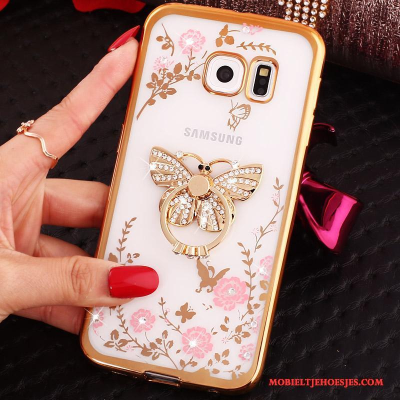 Samsung Galaxy S6 Edge Hoesje Ring Bescherming Klittenband Ster Met Strass Roze