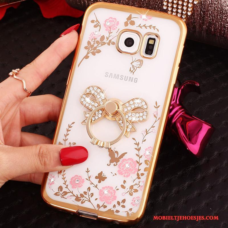 Samsung Galaxy S6 Edge Hoesje Ring Bescherming Klittenband Ster Met Strass Roze