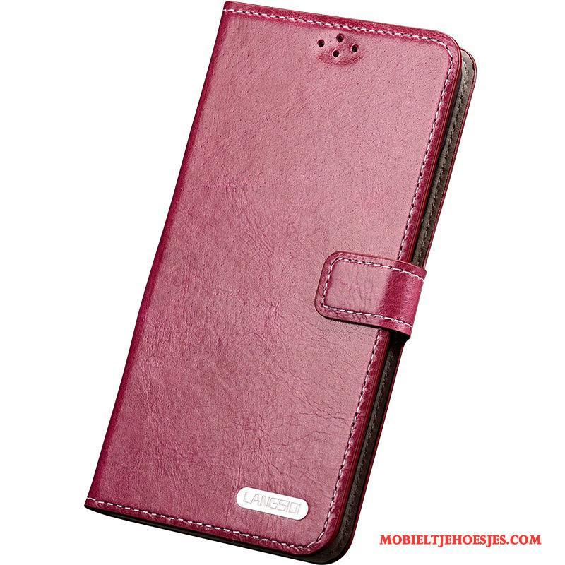 Samsung Galaxy S6 Edge + Leren Etui Anti-fall Echt Leer Rood Hoesje Telefoon Folio Bescherming