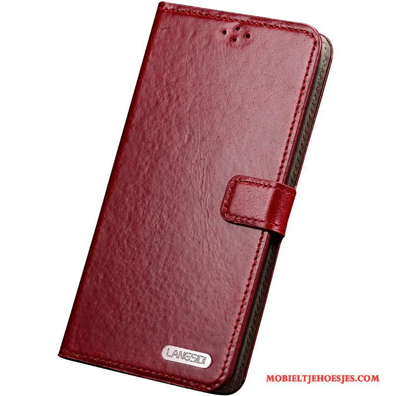 Samsung Galaxy S6 Edge + Leren Etui Anti-fall Echt Leer Rood Hoesje Telefoon Folio Bescherming