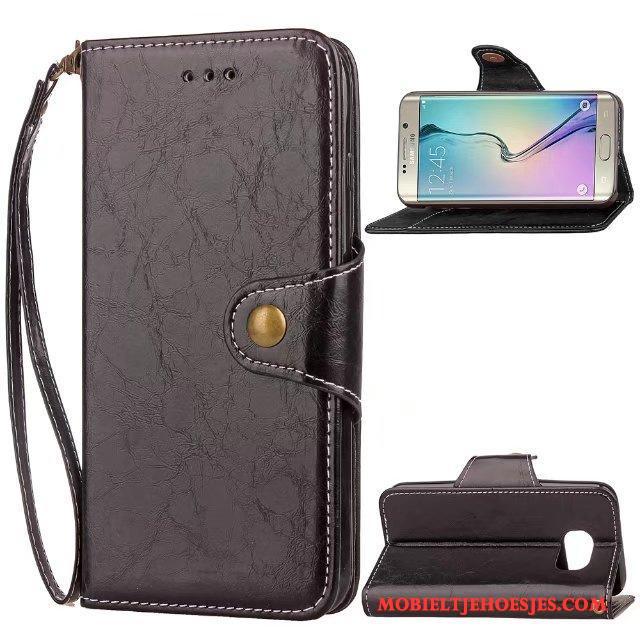 Samsung Galaxy S6 Edge Leren Etui Hoesje Telefoon Bedrijf Ster Trendy Merk Folio Mobiele Telefoon