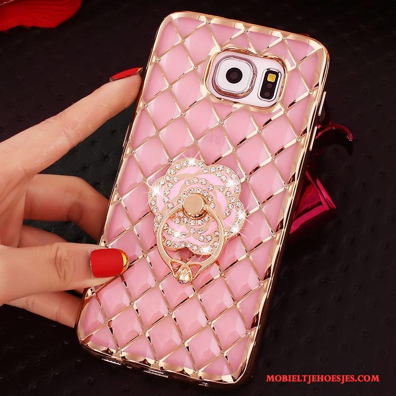 Samsung Galaxy S6 Edge Ster Bescherming Met Strass Hoes Ring Roze Hoesje