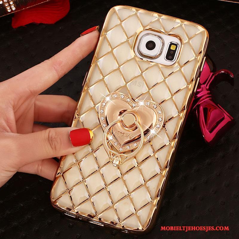 Samsung Galaxy S6 Edge Ster Bescherming Met Strass Hoes Ring Roze Hoesje