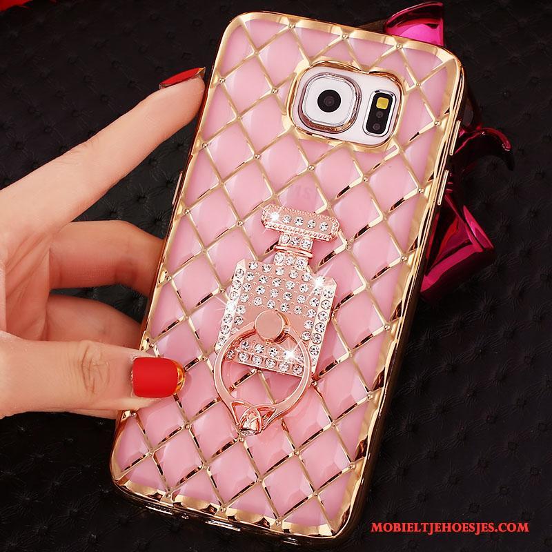 Samsung Galaxy S6 Edge Ster Bescherming Met Strass Hoes Ring Roze Hoesje