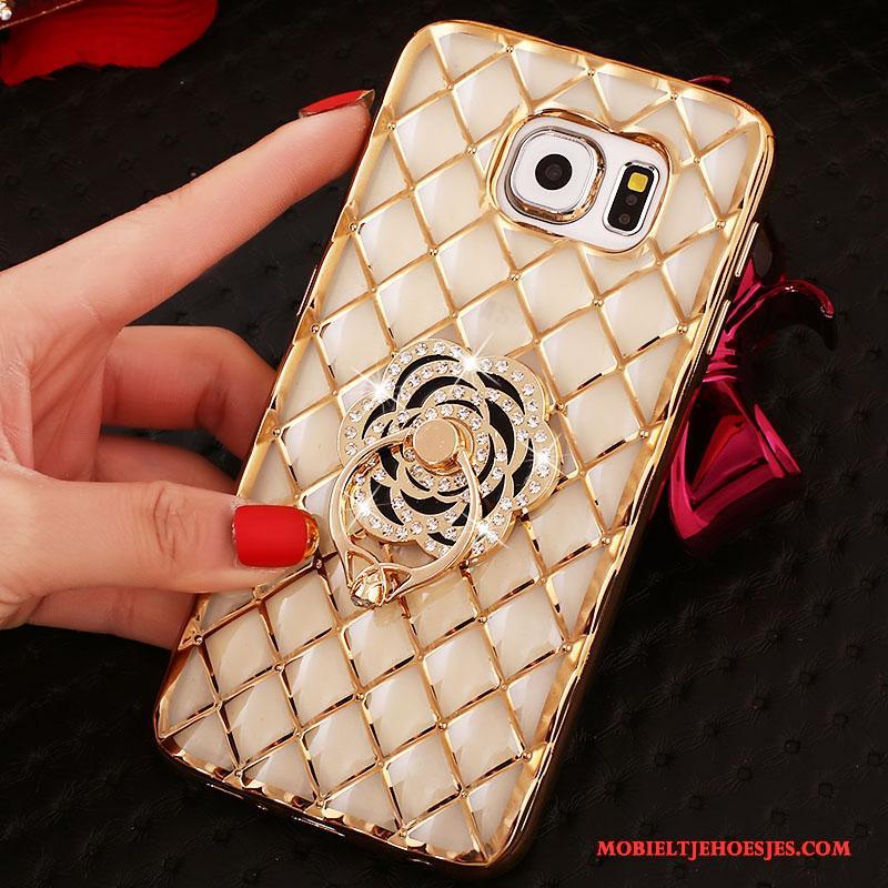 Samsung Galaxy S6 Edge Ster Bescherming Met Strass Hoes Ring Roze Hoesje