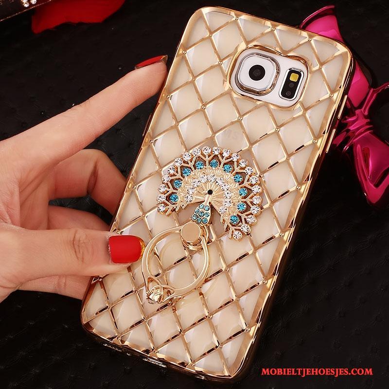 Samsung Galaxy S6 Edge Ster Bescherming Met Strass Hoes Ring Roze Hoesje