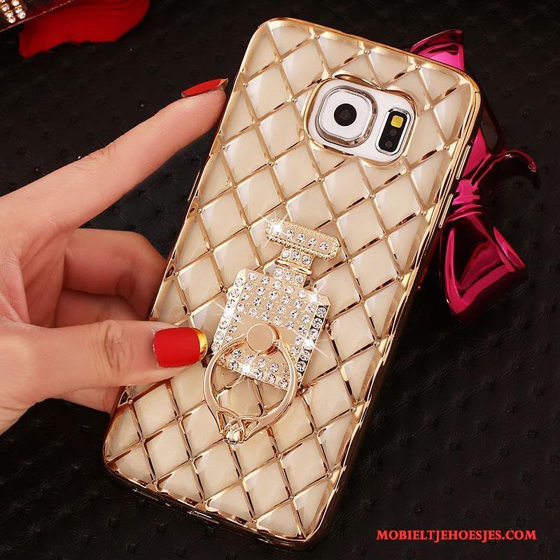 Samsung Galaxy S6 Edge Ster Bescherming Met Strass Hoes Ring Roze Hoesje