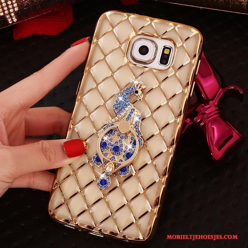 Samsung Galaxy S6 Edge Ster Bescherming Met Strass Hoes Ring Roze Hoesje