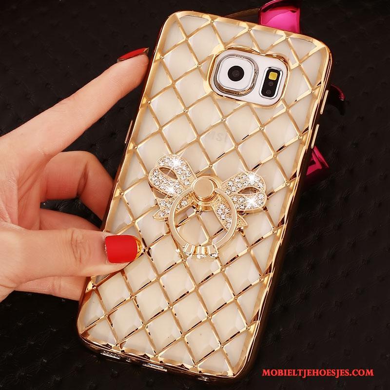 Samsung Galaxy S6 Edge Ster Bescherming Met Strass Hoes Ring Roze Hoesje