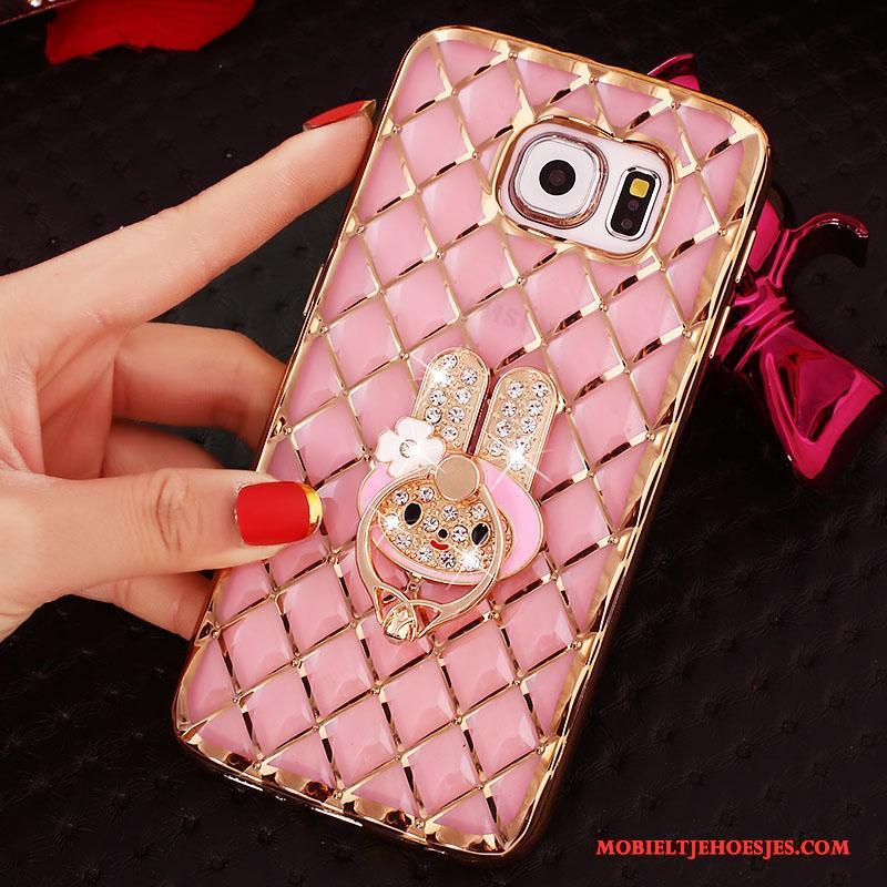 Samsung Galaxy S6 Edge Ster Bescherming Met Strass Hoes Ring Roze Hoesje