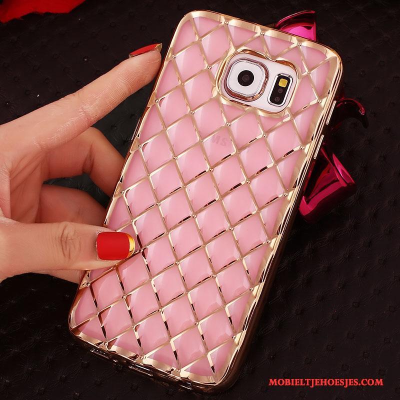 Samsung Galaxy S6 Edge Ster Bescherming Met Strass Hoes Ring Roze Hoesje