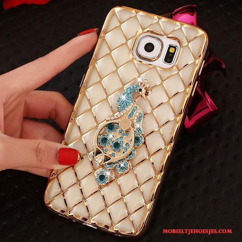 Samsung Galaxy S6 Edge Ster Bescherming Met Strass Hoes Ring Roze Hoesje