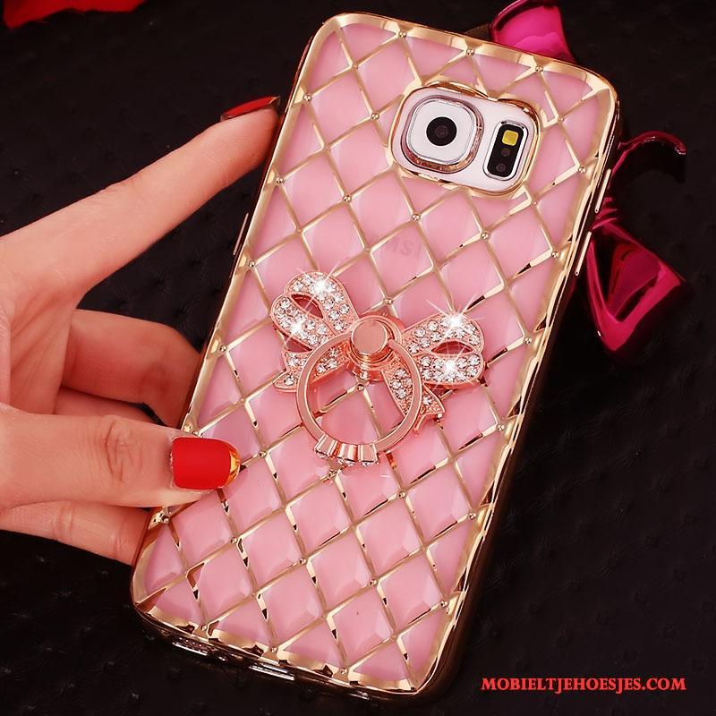 Samsung Galaxy S6 Edge Ster Bescherming Met Strass Hoes Ring Roze Hoesje