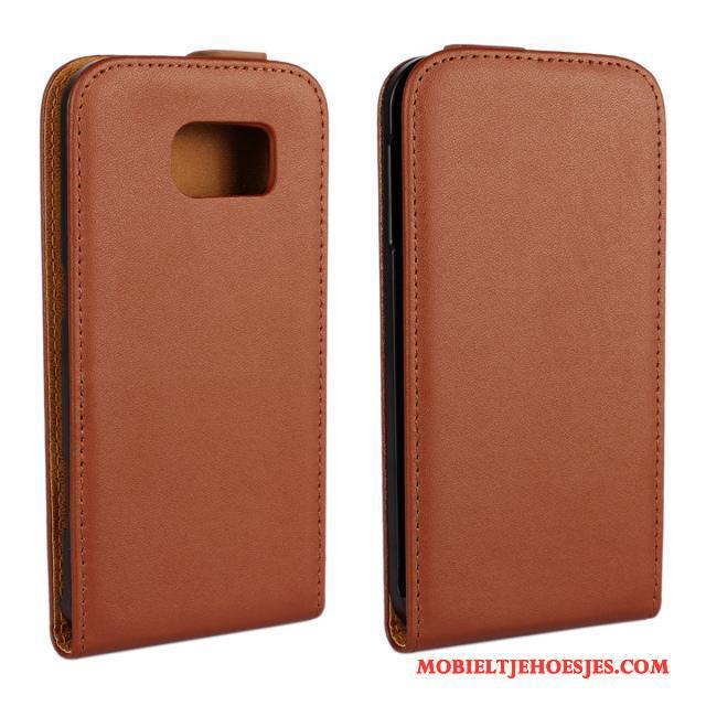 Samsung Galaxy S6 Hoesje Hoes Folio Geel Leren Etui Ster Mobiele Telefoon Echt Leer