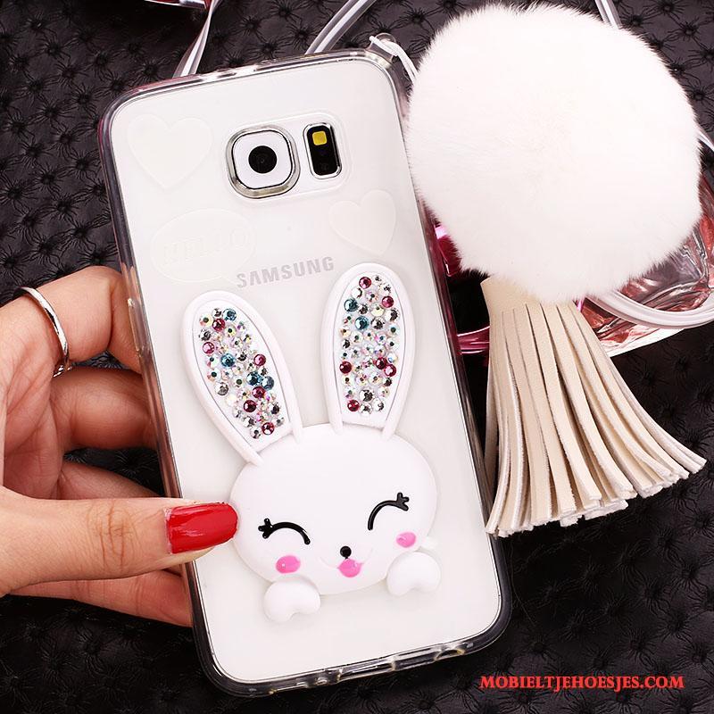 Samsung Galaxy S6 Hoesje Telefoon Bescherming Doorzichtig Pompom Konijn Ster Met Strass