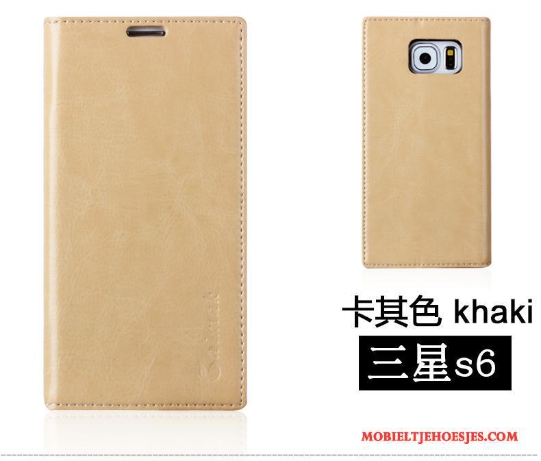 Samsung Galaxy S6 Leren Etui Hoesje Mobiele Telefoon Bescherming Khaki Ster