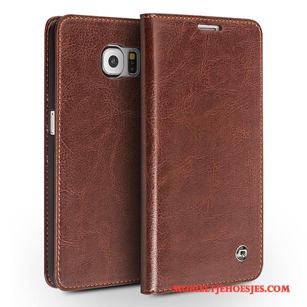 Samsung Galaxy S6 Leren Etui Mobiele Telefoon Ster Echt Leer Rood Hoes Hoesje Telefoon