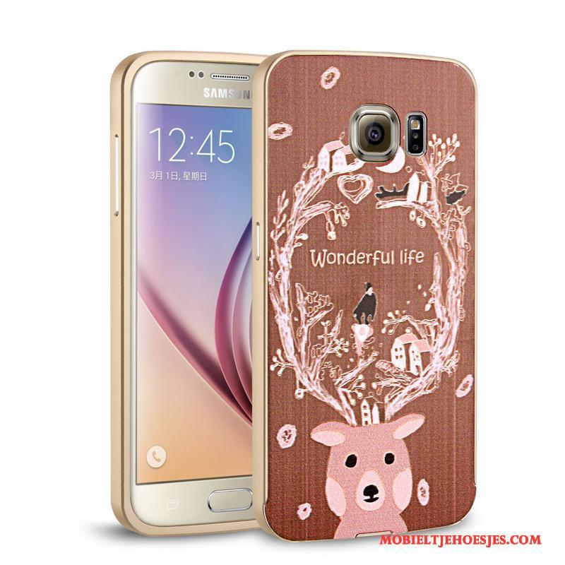 Samsung Galaxy S6 Roze Hoes Hoesje Telefoon Omlijsting Ster Metaal Achterklep