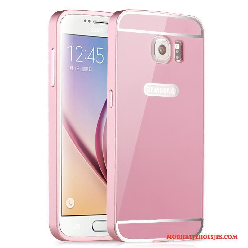 Samsung Galaxy S6 Roze Hoes Hoesje Telefoon Omlijsting Ster Metaal Achterklep