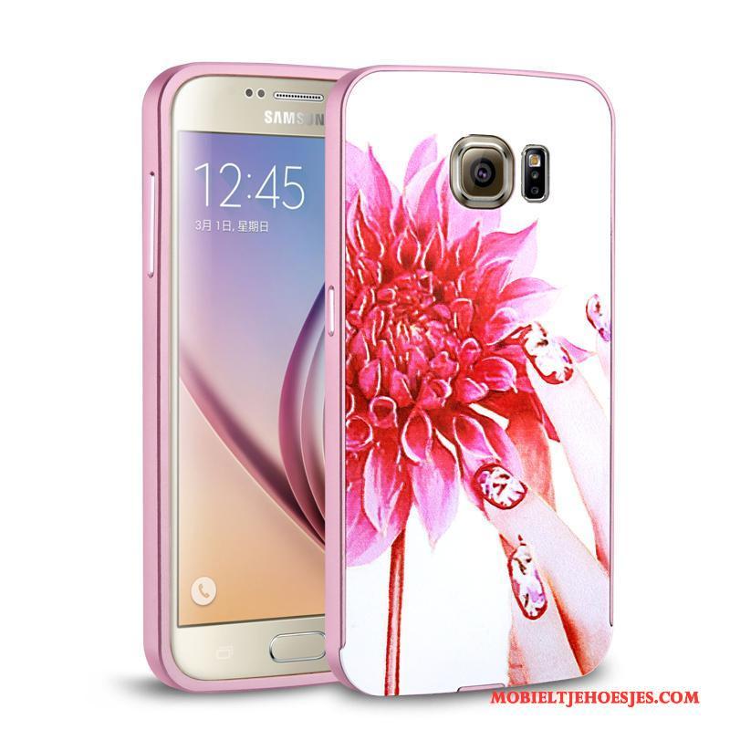 Samsung Galaxy S6 Roze Hoes Hoesje Telefoon Omlijsting Ster Metaal Achterklep