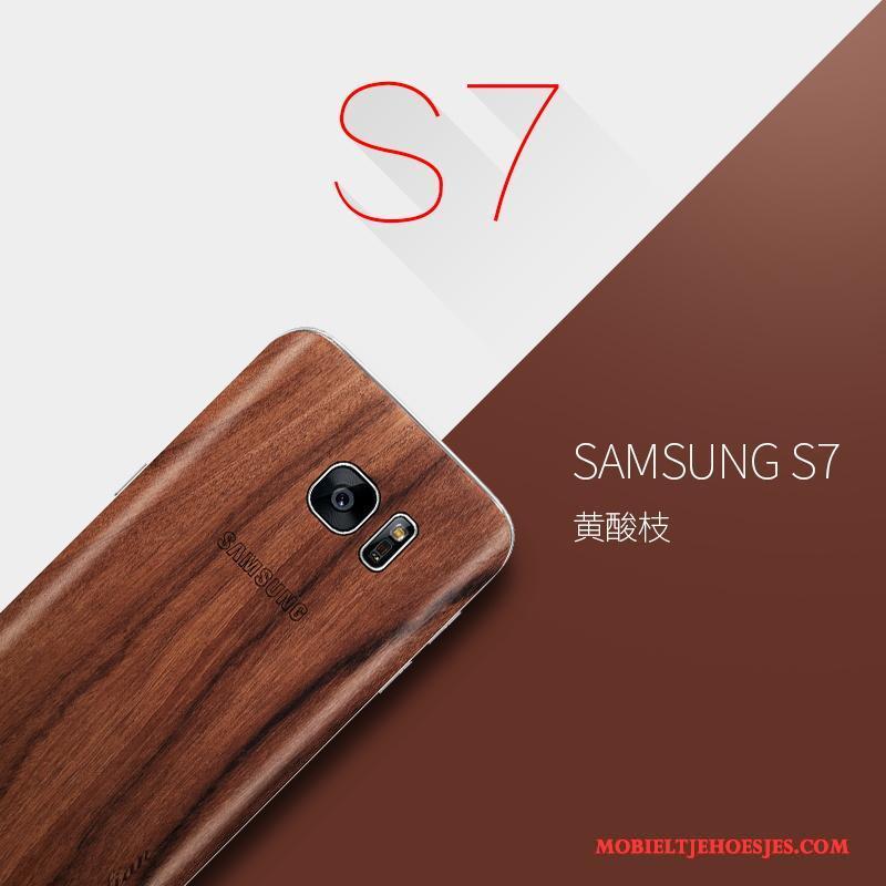 Samsung Galaxy S7 Bescherming Hoes Hoesje Telefoon Dun Ster Massief Hout Tas