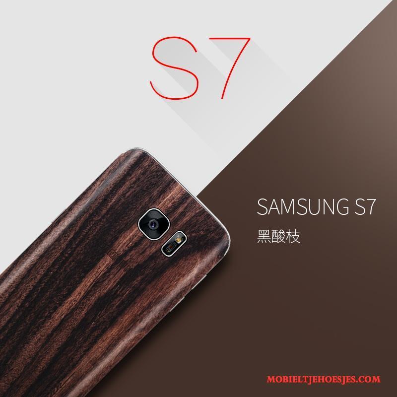 Samsung Galaxy S7 Bescherming Hoes Hoesje Telefoon Dun Ster Massief Hout Tas