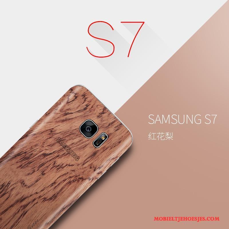 Samsung Galaxy S7 Bescherming Hoes Hoesje Telefoon Dun Ster Massief Hout Tas