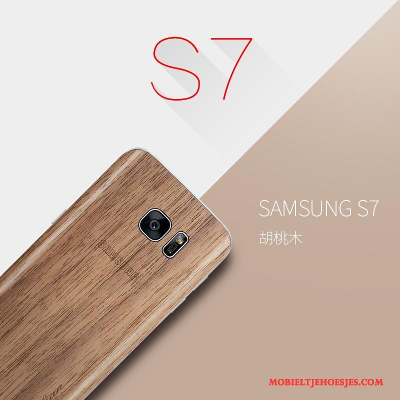 Samsung Galaxy S7 Bescherming Hoes Hoesje Telefoon Dun Ster Massief Hout Tas