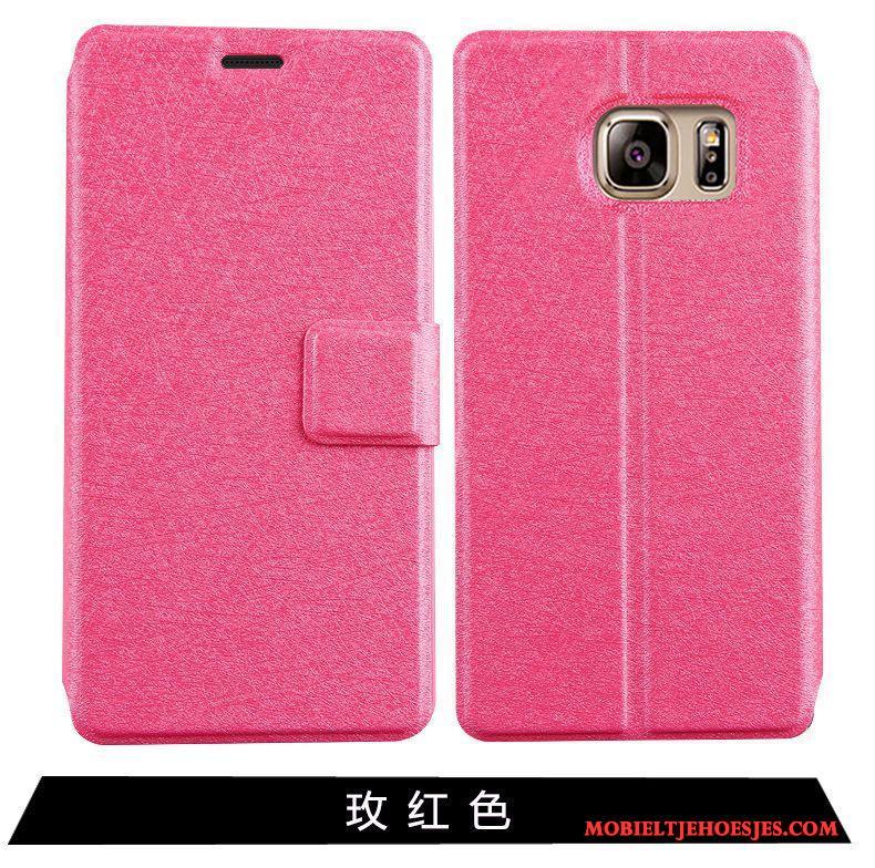 Samsung Galaxy S7 Edge Bescherming Hoes Ster Roze Folio Hoesje Telefoon Leren Etui