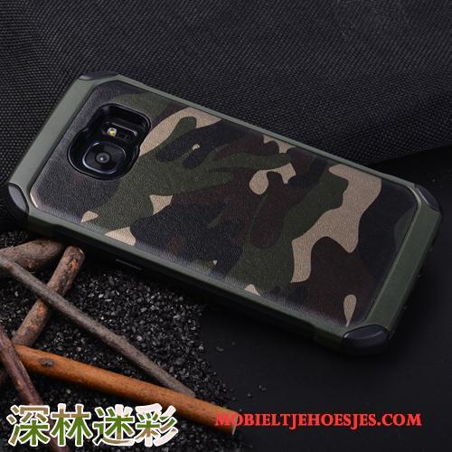 Samsung Galaxy S7 Edge Hoes Hoesje Telefoon Siliconen Ster Anti-fall Groen Camouflage