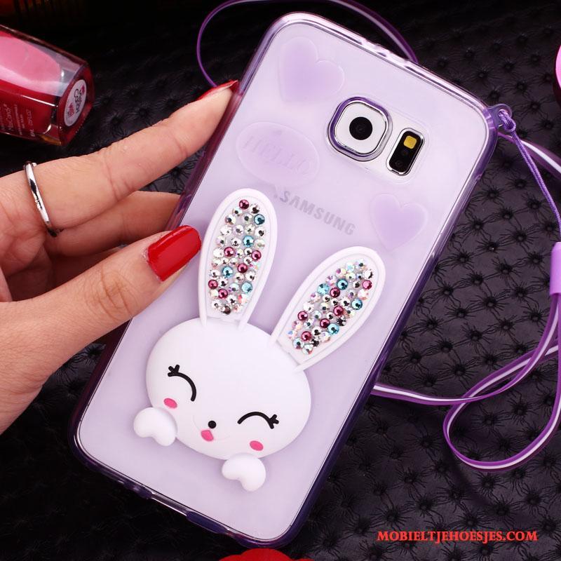 Samsung Galaxy S7 Edge Hoesje Doorzichtig Purper Hoes Bescherming Spotprent Mobiele Telefoon Met Strass