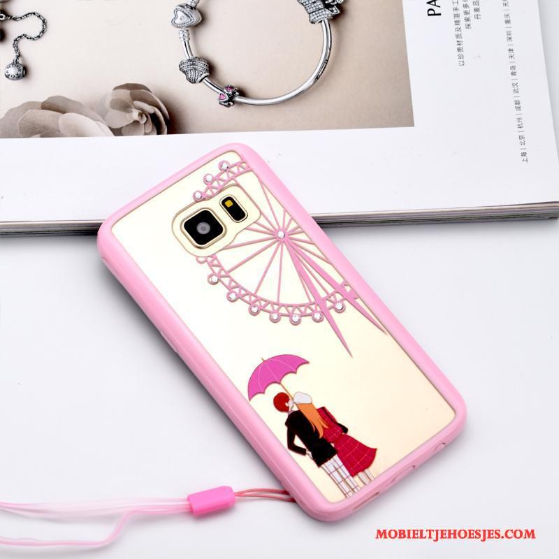 Samsung Galaxy S7 Hoesje Hanger Anti-fall Mobiele Telefoon Roze Met Strass Ster Bescherming