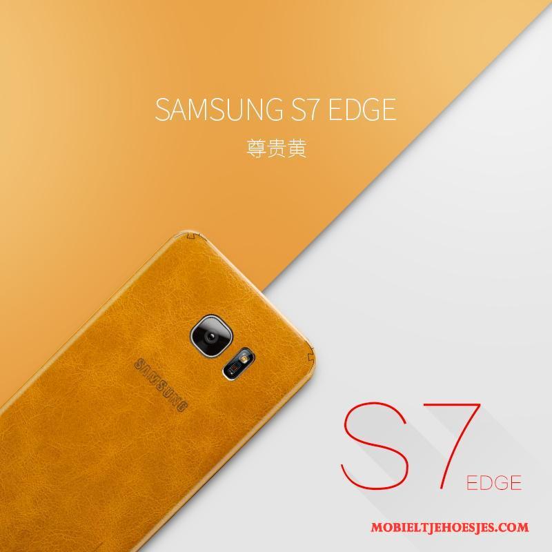 Samsung Galaxy S7 Hoesje Hoes Dun Geel Ster Scheppend Echt Leer Bescherming
