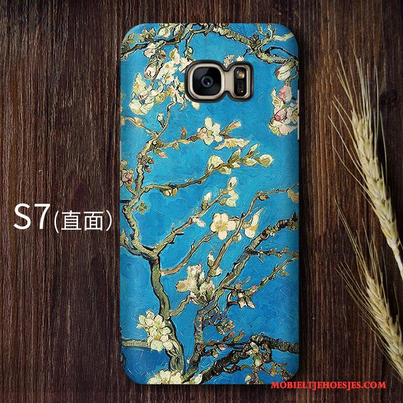 Samsung Galaxy S7 Hoesje Telefoon Hard Bescherming Geel Sterrenhemel Vintage Kunst