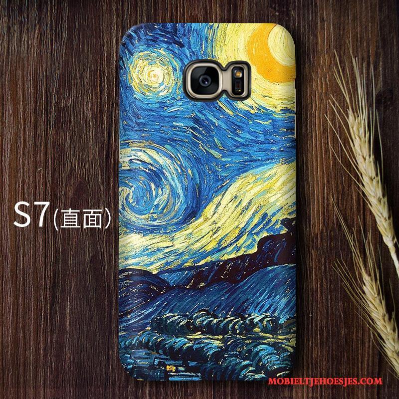 Samsung Galaxy S7 Hoesje Telefoon Hard Bescherming Geel Sterrenhemel Vintage Kunst