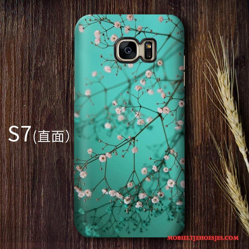 Samsung Galaxy S7 Hoesje Telefoon Hard Bescherming Geel Sterrenhemel Vintage Kunst