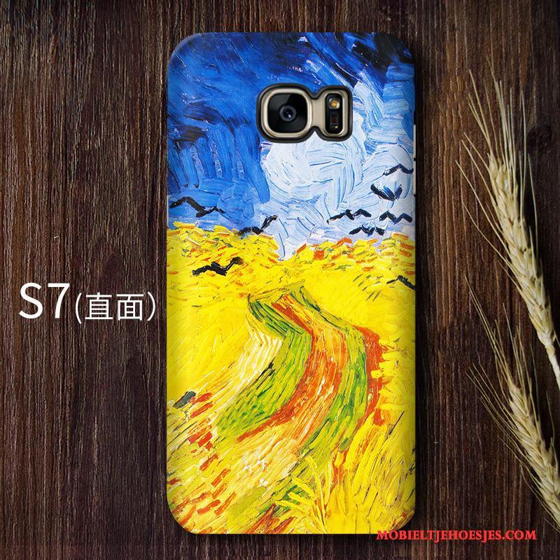 Samsung Galaxy S7 Hoesje Telefoon Hard Bescherming Geel Sterrenhemel Vintage Kunst