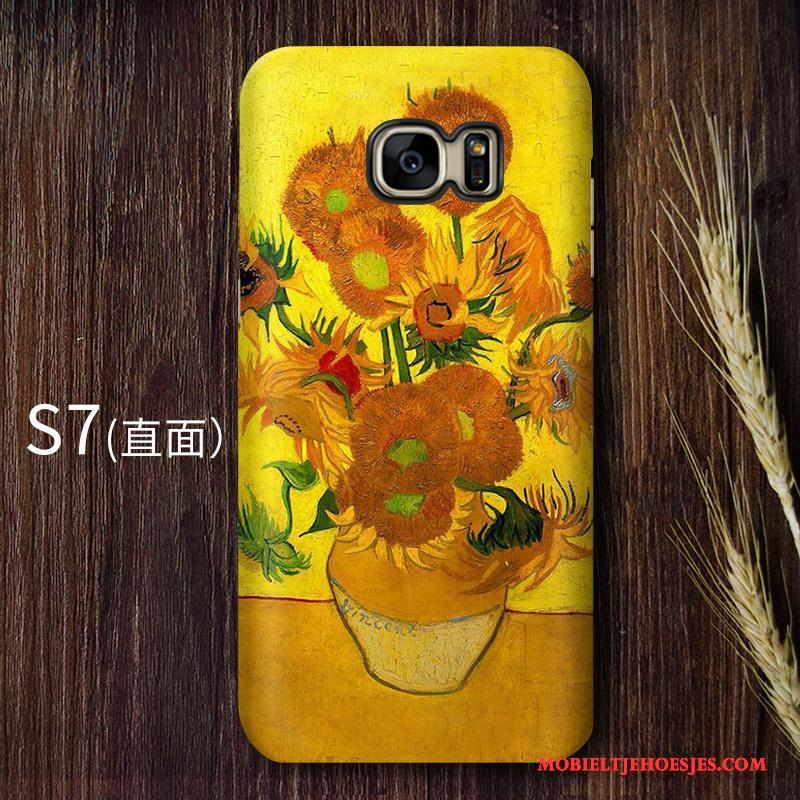 Samsung Galaxy S7 Hoesje Telefoon Hard Bescherming Geel Sterrenhemel Vintage Kunst