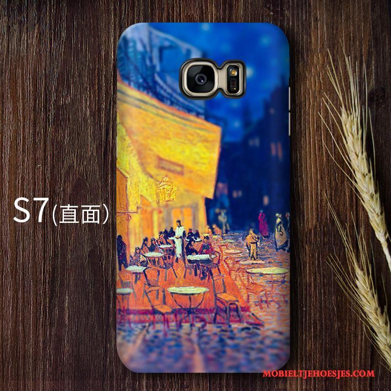 Samsung Galaxy S7 Hoesje Telefoon Hard Bescherming Geel Sterrenhemel Vintage Kunst