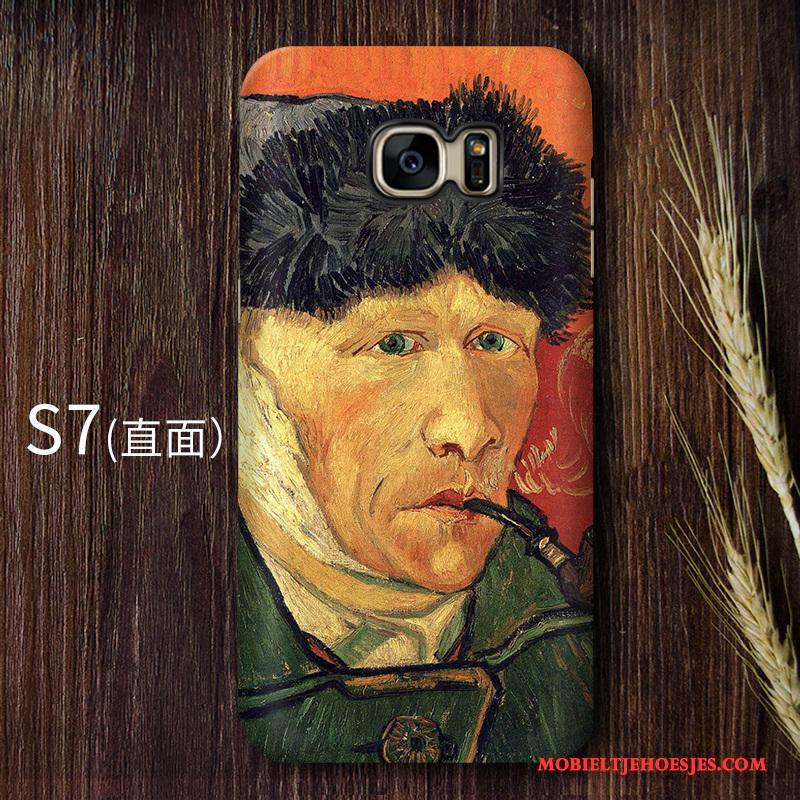 Samsung Galaxy S7 Hoesje Telefoon Hard Bescherming Geel Sterrenhemel Vintage Kunst