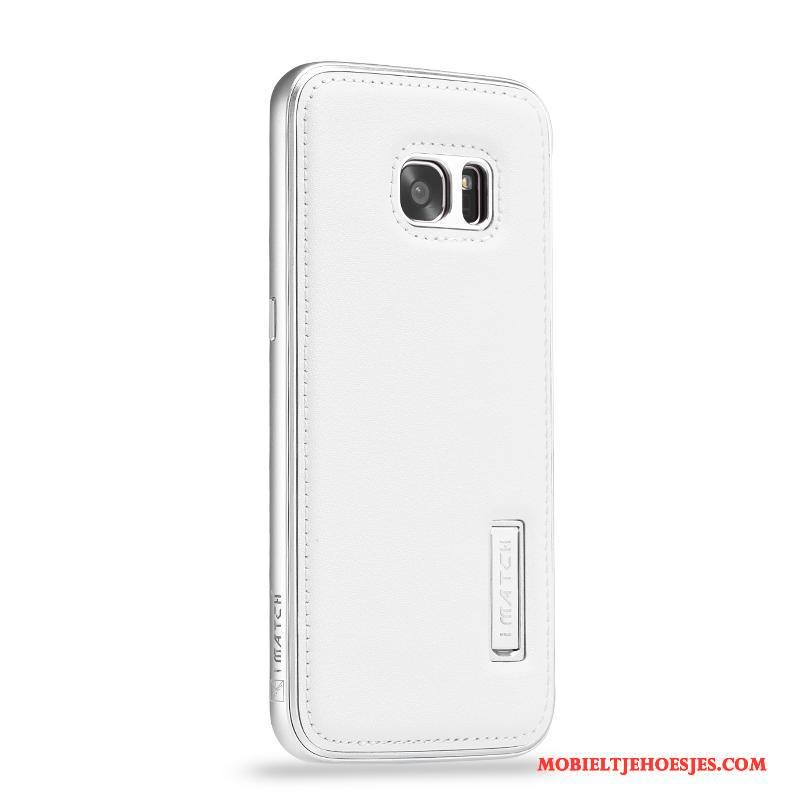 Samsung Galaxy S7 Mobiele Telefoon Echt Leer Wijnrood Hoesje Metaal Telefoon Bedrijf