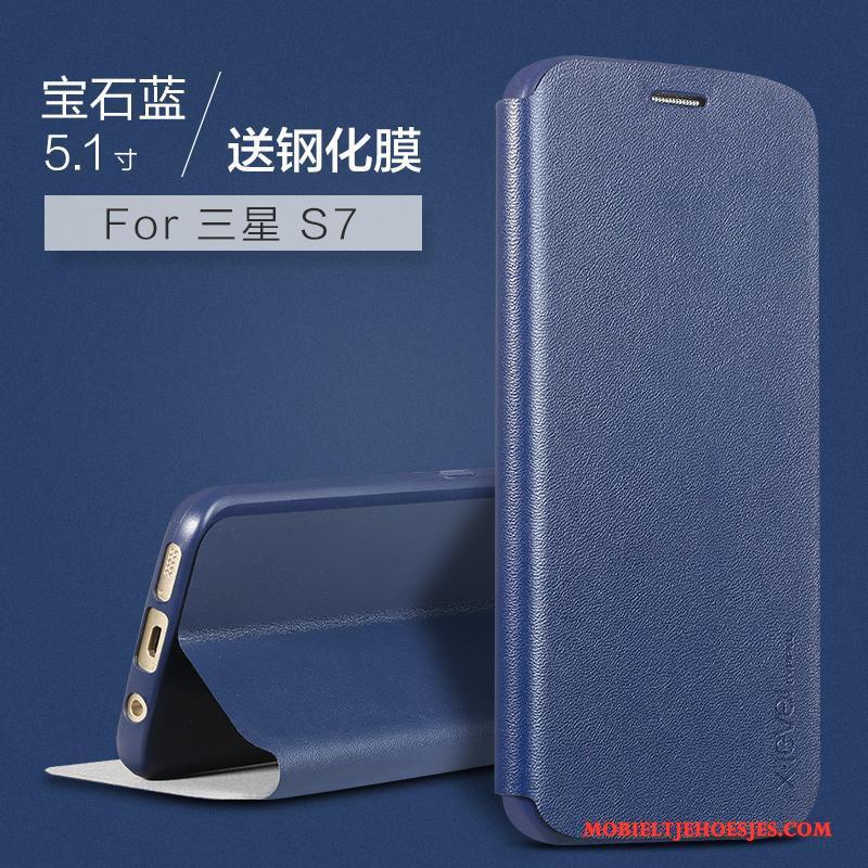 Samsung Galaxy S7 Mobiele Telefoon Hoesje Telefoon Blauw Anti-fall Leren Etui Folio All Inclusive
