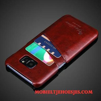 Samsung Galaxy S7 Wijnrood Leren Etui Bescherming Hoesje Telefoon Mobiele Telefoon Achterklep Echt Leer