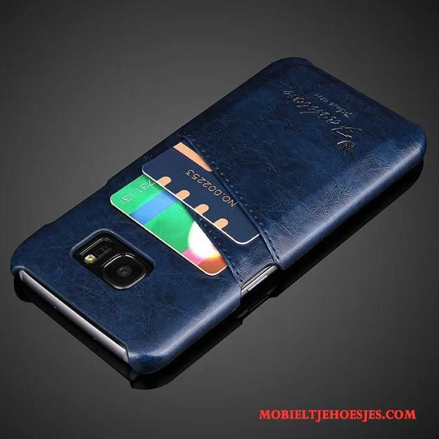 Samsung Galaxy S8+ Bescherming Hoesje Telefoon Mobiele Telefoon Kaart Blauw Echt Leer Achterklep