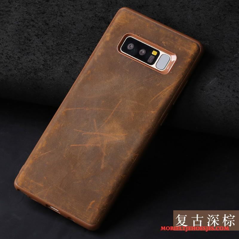 Samsung Galaxy S8+ Donkergroen Hoes Ster Hoesje Telefoon Echt Leer Vintage Trendy Merk