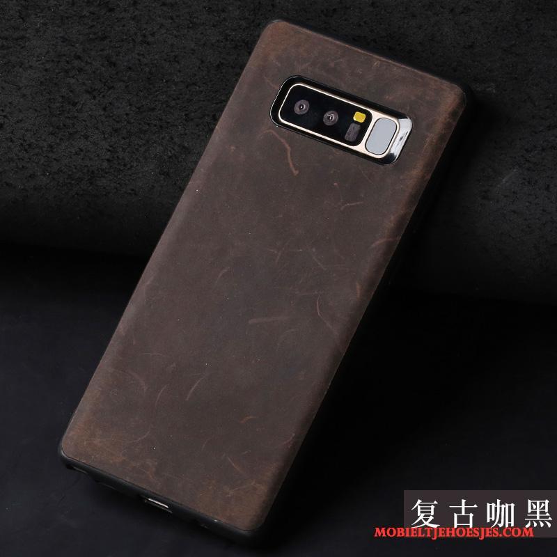 Samsung Galaxy S8+ Donkergroen Hoes Ster Hoesje Telefoon Echt Leer Vintage Trendy Merk